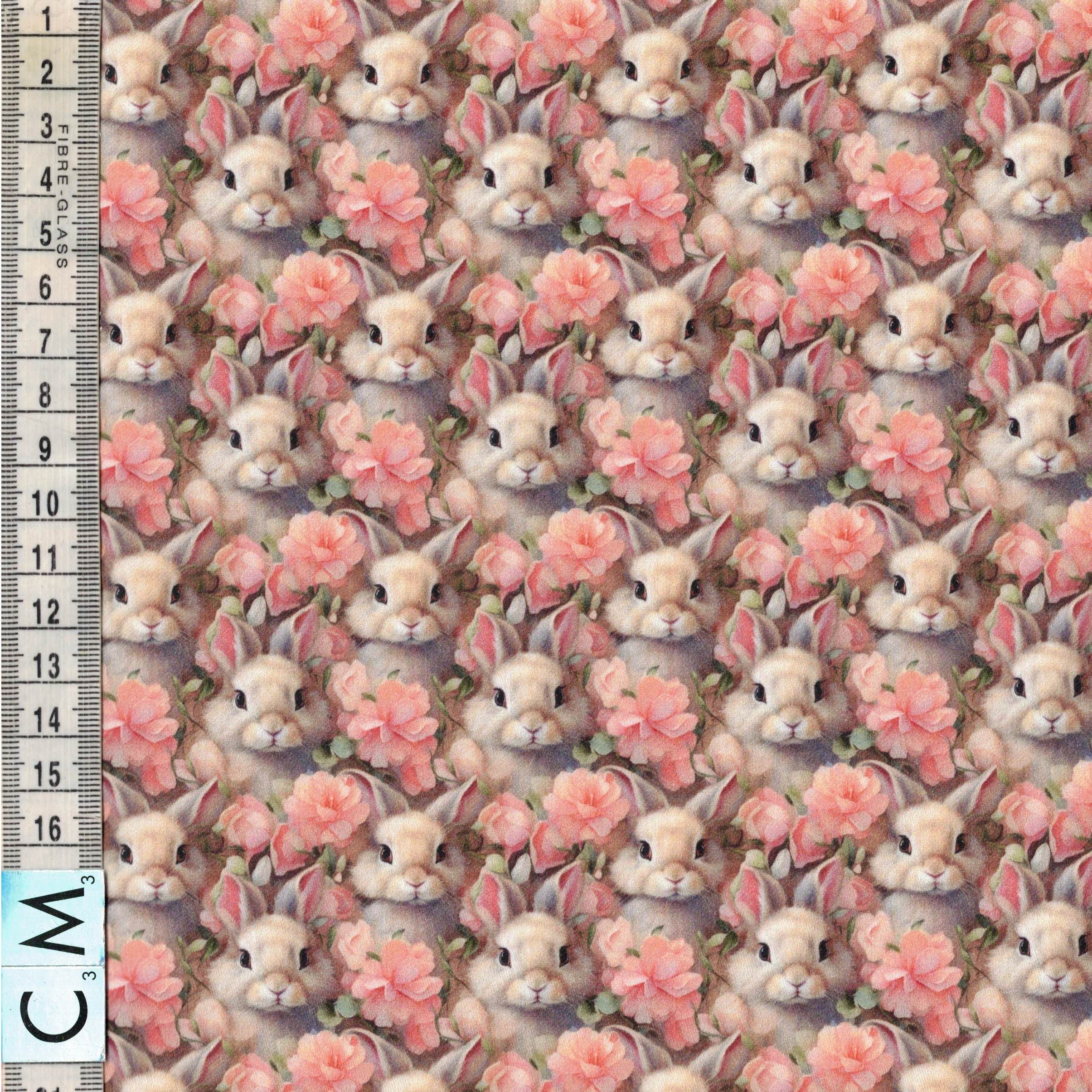 PREORDER Quirky Cottons Cute Bunnies Rabbits Pets Flowers Pink Beige (PREORDER QC Baby Bunny)