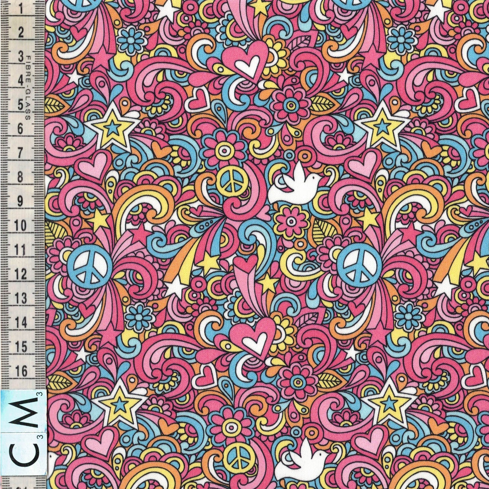 PREORDER Quirky Cottons Groovy Peace Sign Birds Hearts Flowers Multi-Coloured (PREORDER QC Peace And Doves)