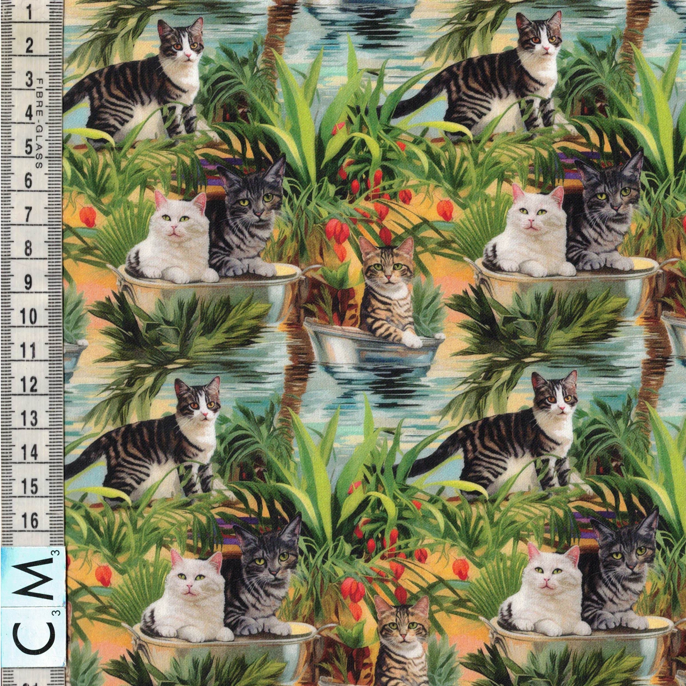 PREORDER Quirky Cottons Cute Cats Feline River Flowers Floral Multi-Coloured (PREORDER QC Collection Of Kittys)