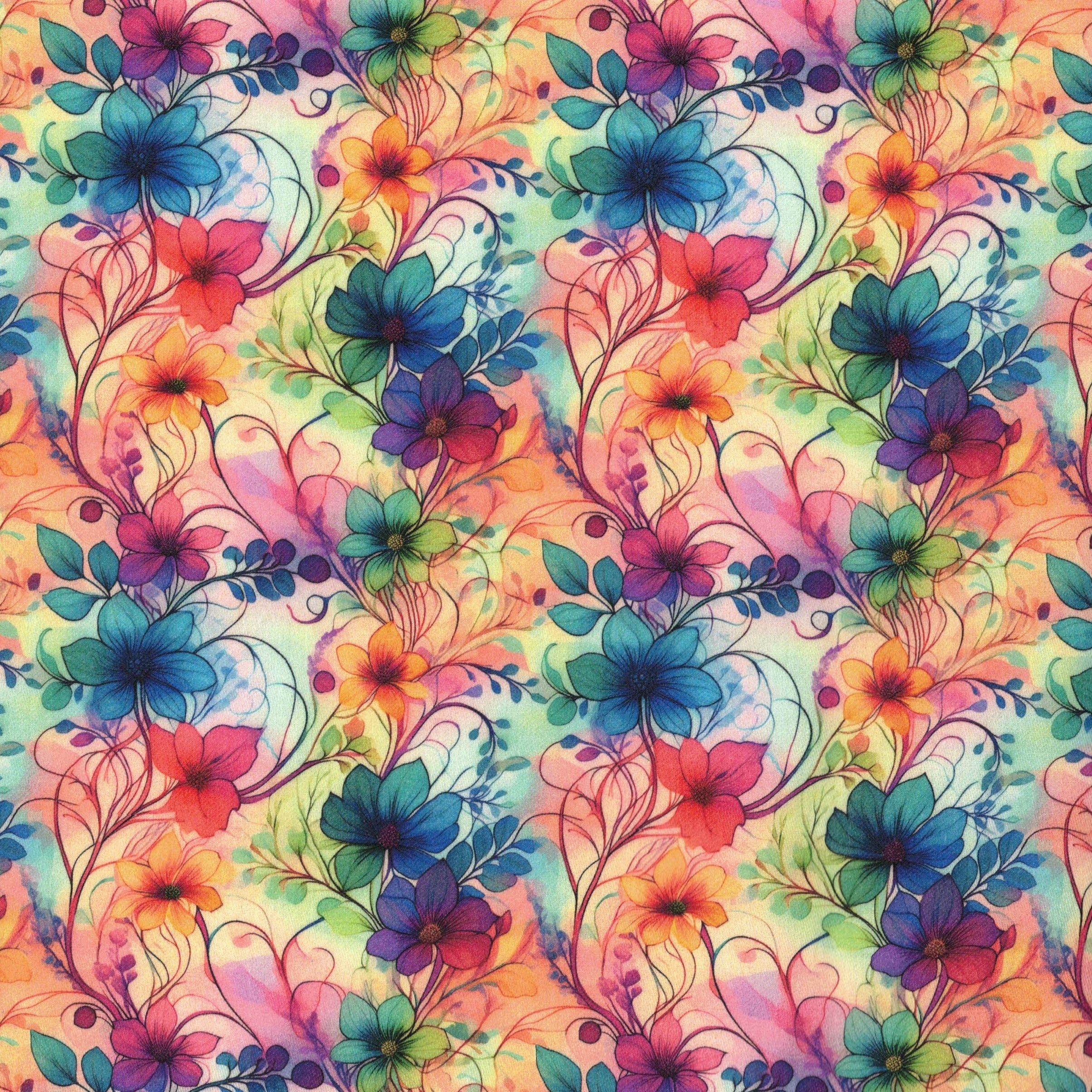 PREORDER Quirky Cottons Watercolour Flowers Nature Floral Multi-Coloured (PREORDER QC Featherly Flowers)