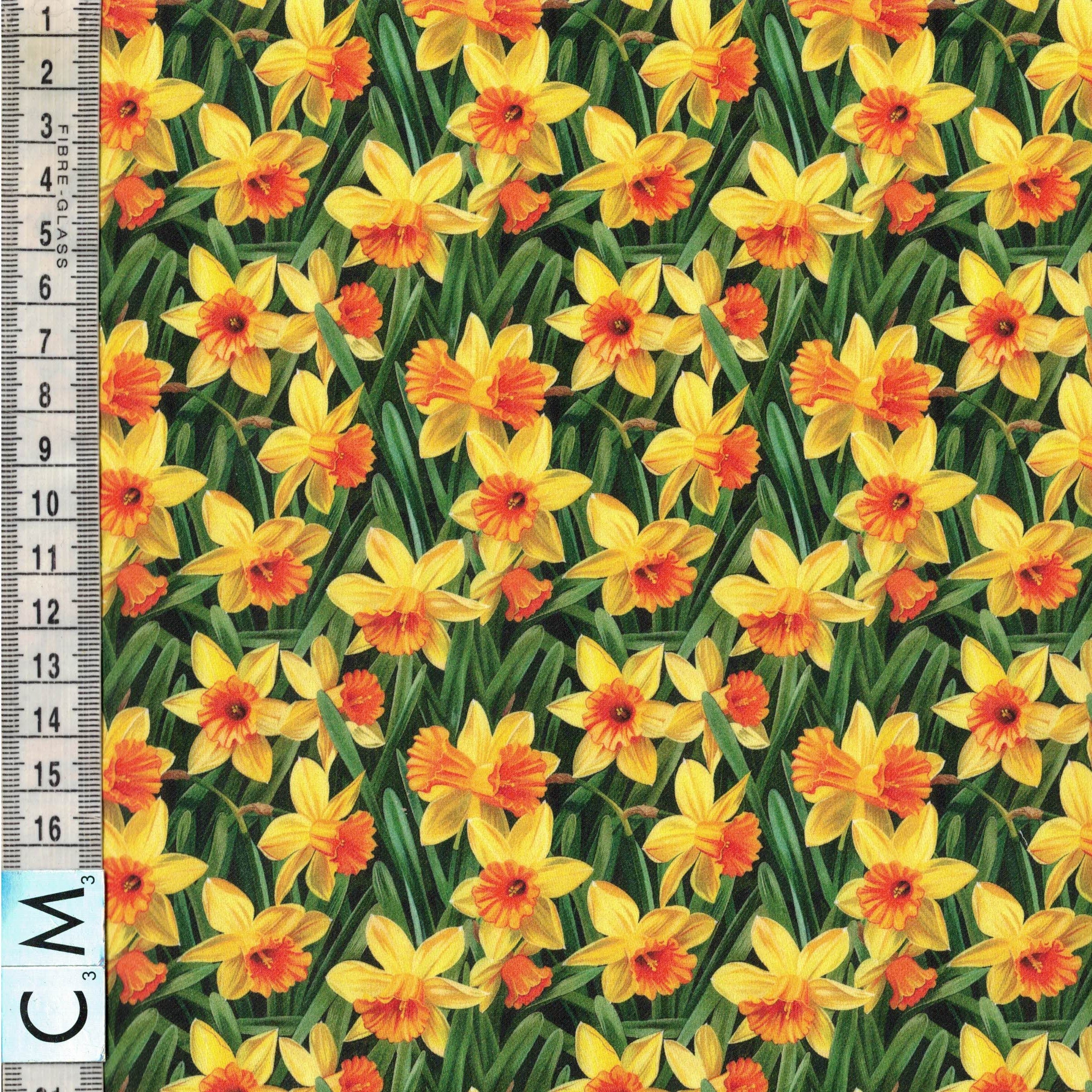 PREORDER Quirky Cottons Yellow Flowers Nature Spring Floral Green (PREORDER QC Daffodils)