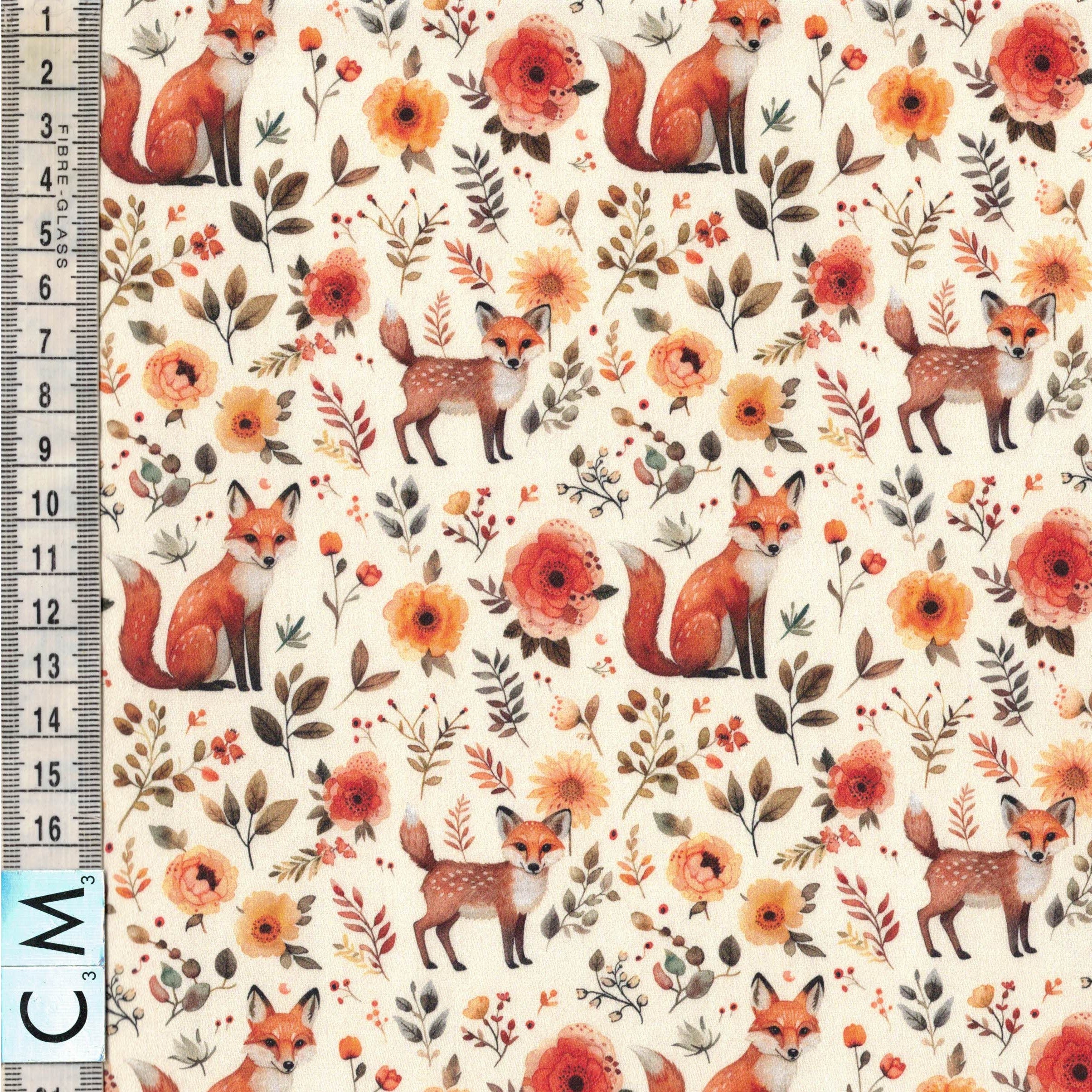 PREORDER Quirky Cottons Fox Cub Animal Flowers Nature Beige (PREORDER QC Foxy)