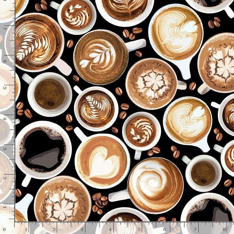 Timeless Treasures Morning Coffee Hot Drink Latte Coffee Beans Black (TT Coffee Cups)