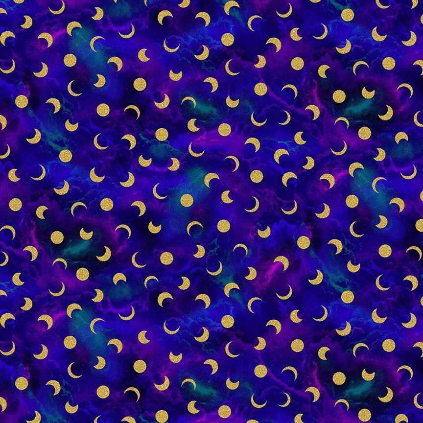 Timeless Treasures Celestial Moon Metallic Space Blue Purple Remnant (49cm x 112cm TT Cosmos 5)