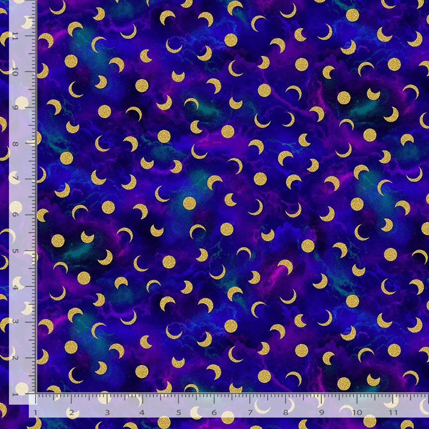 Timeless Treasures Celestial Moon Metallic Space Blue Purple Remnant (49cm x 112cm TT Cosmos 5)