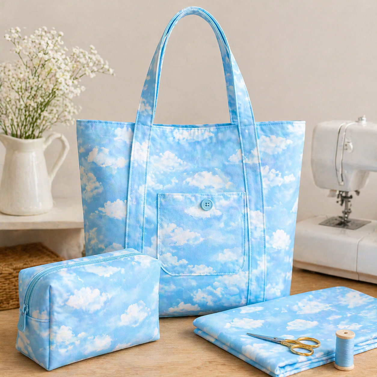 Timeless Treasures MEADOW CD3958 Blue Sky & Cloud 100% Cotton Fabric – Scenic Quilting Cotton for Sewing & Crafts (TT Meadow Bloom 9)