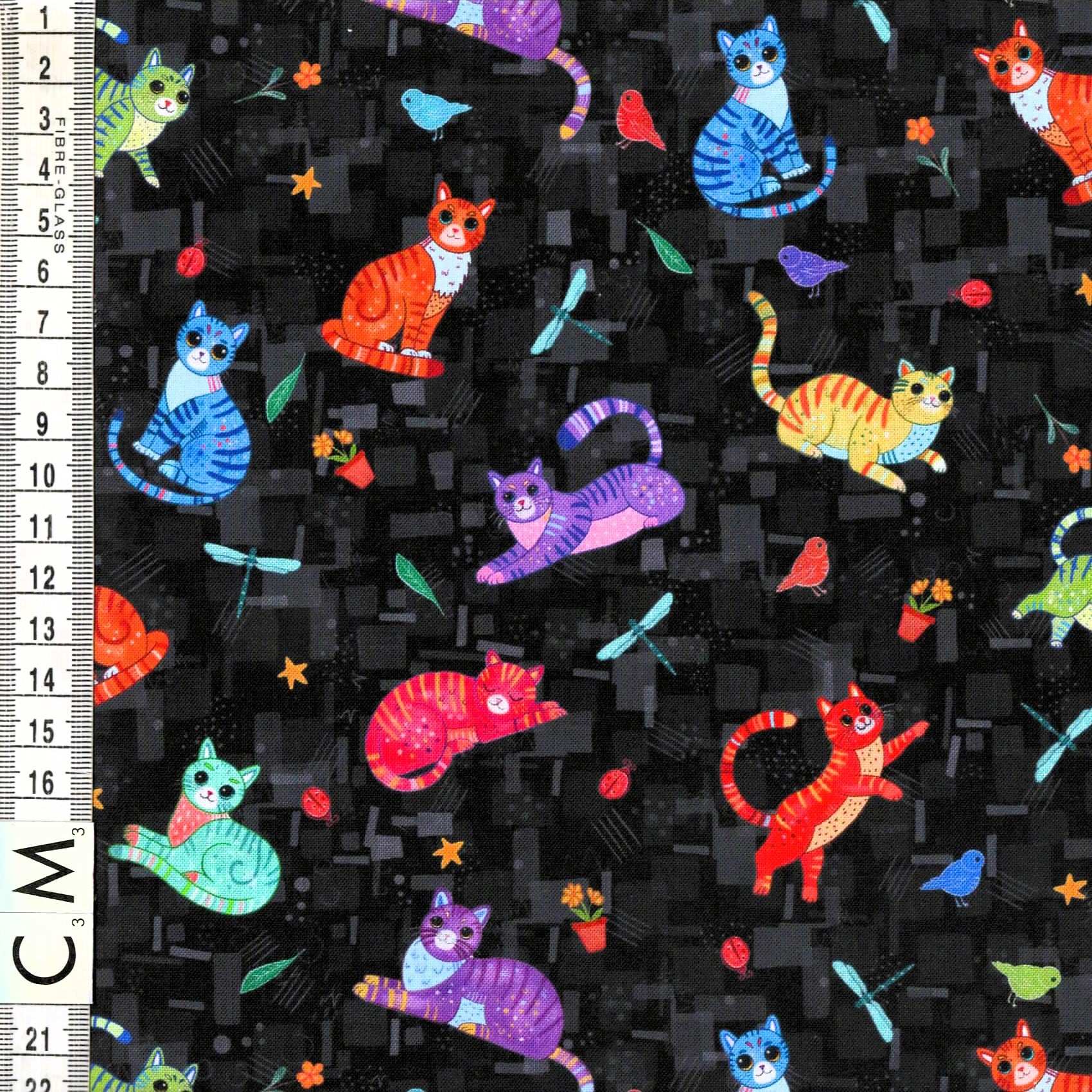 Nutex Novelty Colourful Bright Cats Animals Pets Feline Nature Scatter Black (Cool Cats 2)