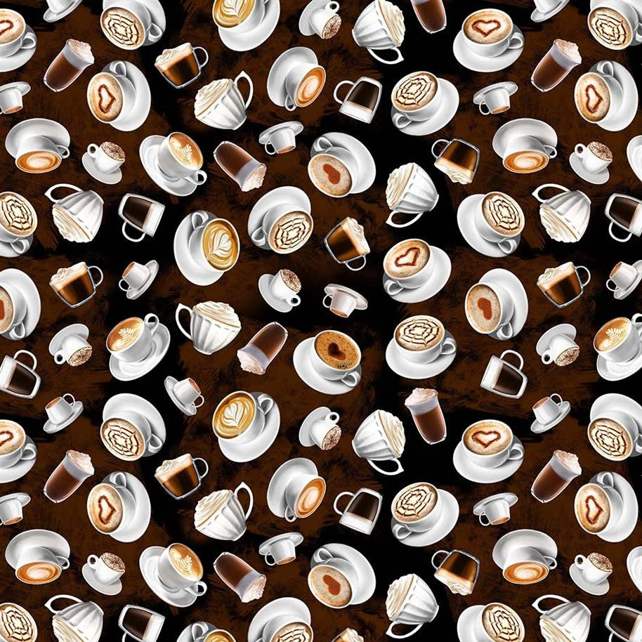 Michael Miller Espresso Yourself Coffee Cups 100% Cotton Remnant (54cm x 112cm MM Espresso Yourself 1)