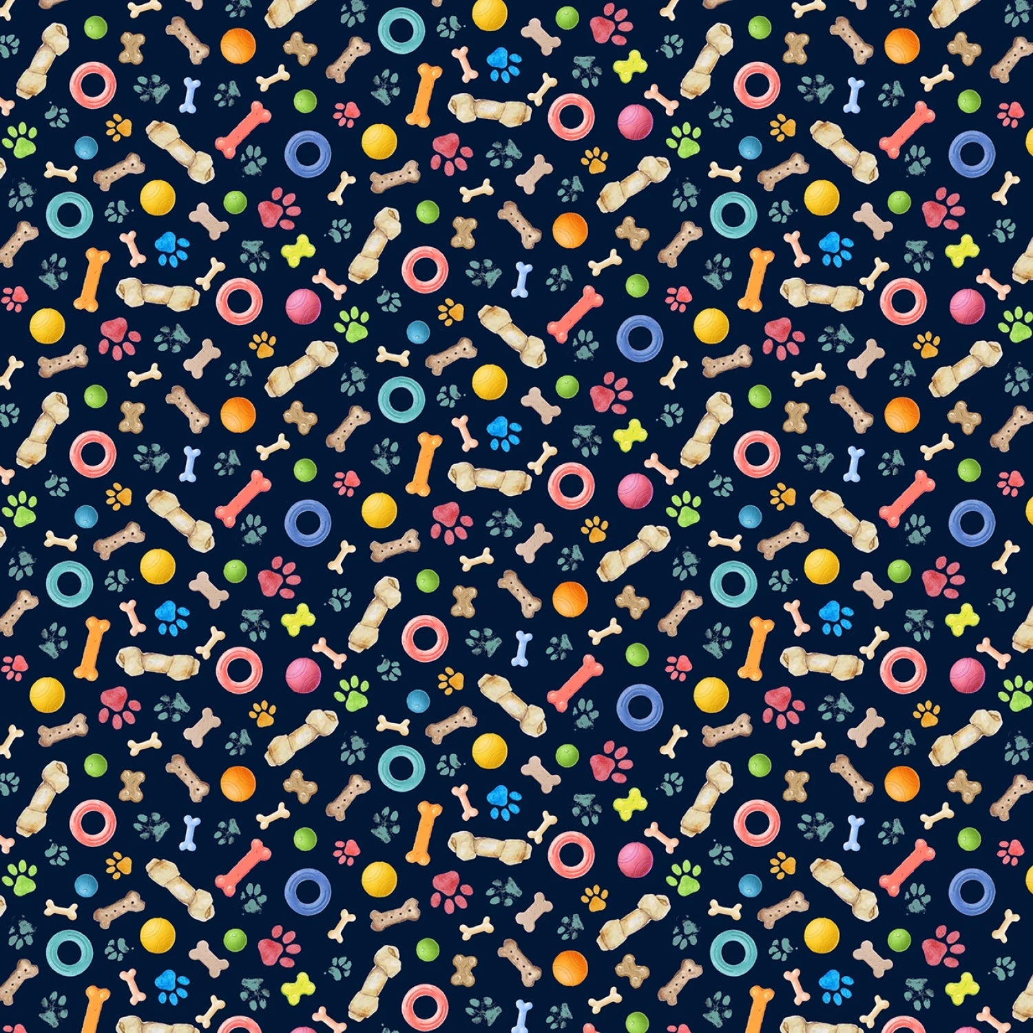 Michael Miller DCX12404 Multi Dog Toy Navy 100% Cotton Fabric – Fun Dog Print Quilting Cotton for Sewing & Crafts (MM Paws In The Rain 1)