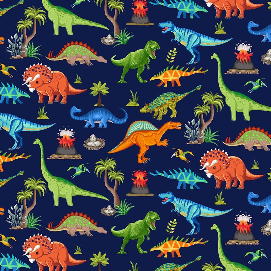 Timeless Treasures Prehistoric Dinosaur Children's Navy Remnant (31cm x 112cm TT Dinosaur Dig 1)