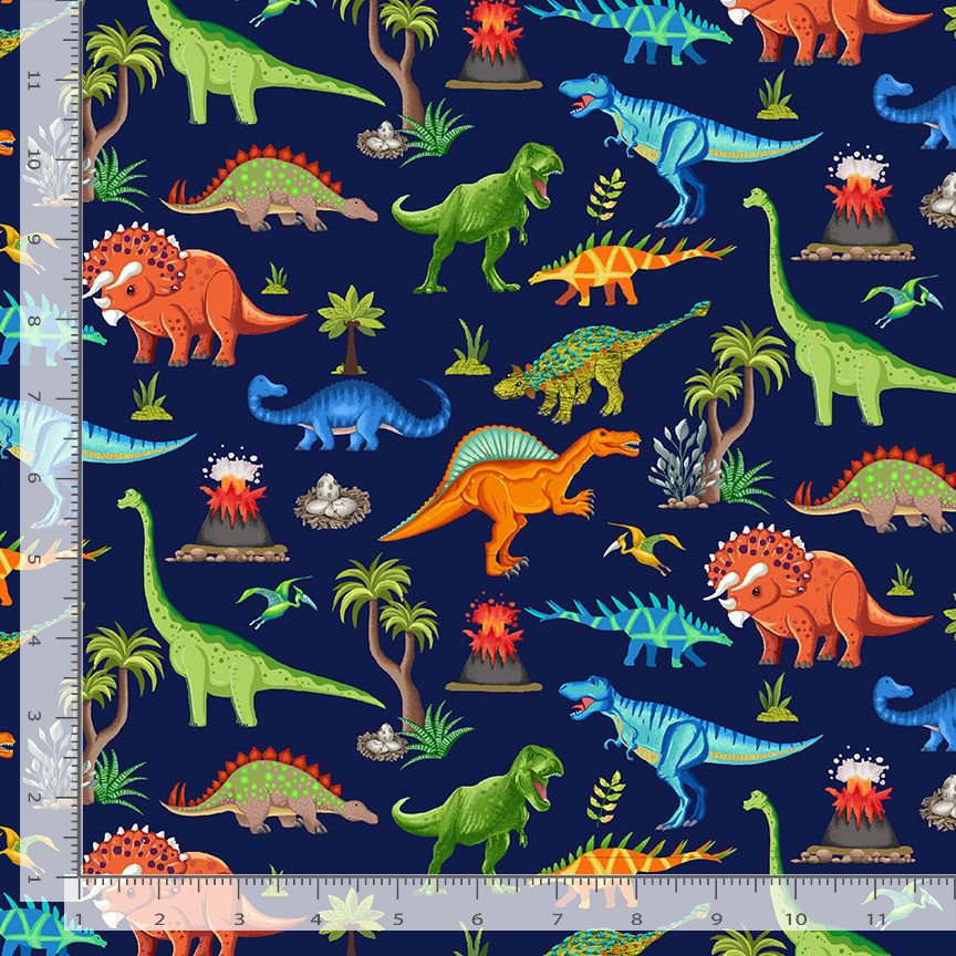Timeless Treasures Prehistoric Dinosaur Children's Navy Remnant (31cm x 112cm TT Dinosaur Dig 1)