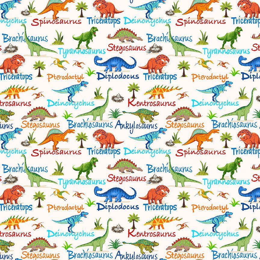 Timeless Treasures Dinosaur Words Children's Animal Cream Remnant (40cm x 112cm TT Dinosaur Dig 2)