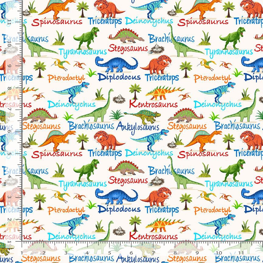 Timeless Treasures Dinosaur Words Children's Animal Cream Remnant (40cm x 112cm TT Dinosaur Dig 2)