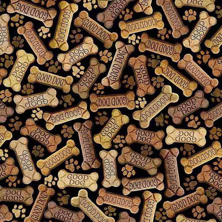 Timeless Treasures Tossed Dog Bone Paw Prints Black (TT Dog Bones)