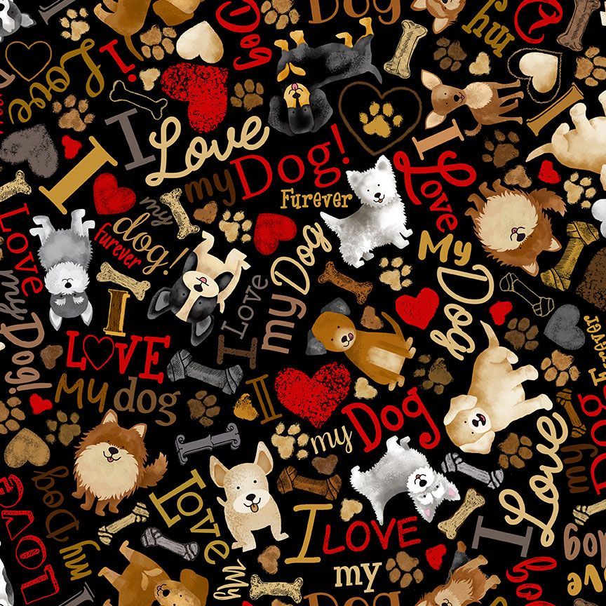 Timeless Treasures DOG CD3317 BLACK | I Love My Dog Cotton Fabric | Dog Print 100% Cotton Fabric | Quilting, Dressmaking & Craft Fabric (TT Dog's Rule 3)