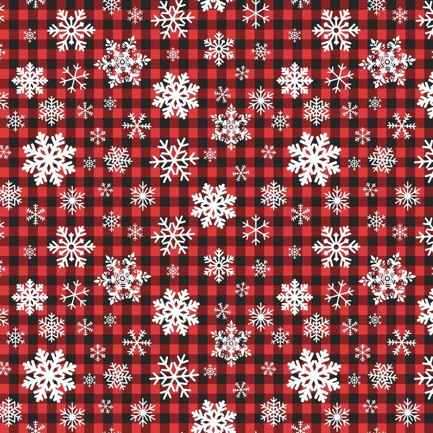 Timeless Treasures Christmas Winter Snowflakes On Buffalo Plaid Check Red (TT Frosty Delights 3)