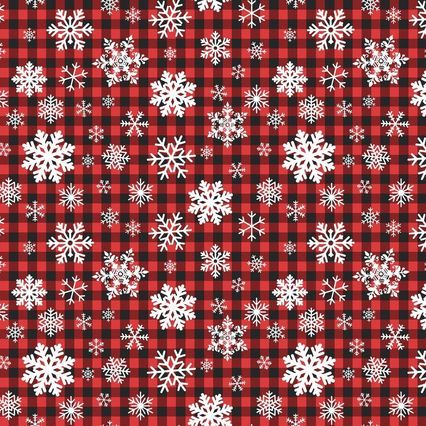 Timeless Treasures Christmas Winter Snowflakes On Buffalo Plaid Check Red Remnant (49cm x 112cm TT Frosty Delights 3)