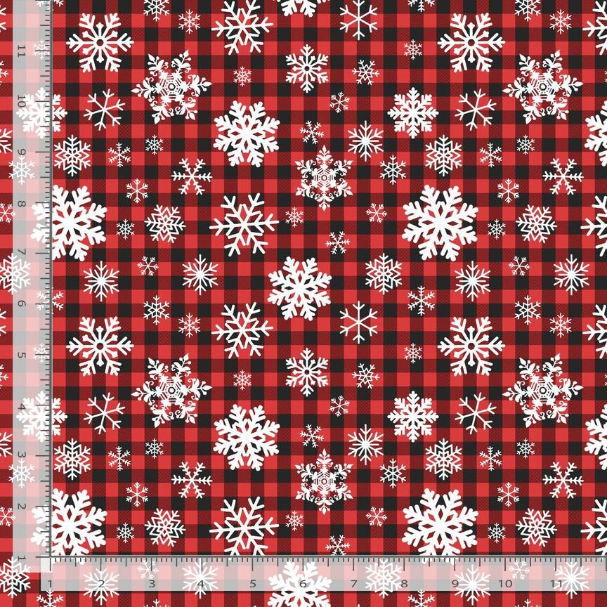 Timeless Treasures Christmas Winter Snowflakes On Buffalo Plaid Check Red Remnant (49cm x 112cm TT Frosty Delights 3)