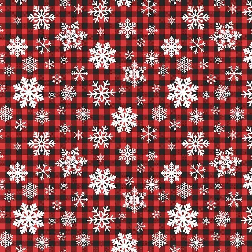 Timeless Treasures Christmas Winter Snowflakes On Buffalo Plaid Check Red (TT Frosty Delights 3)