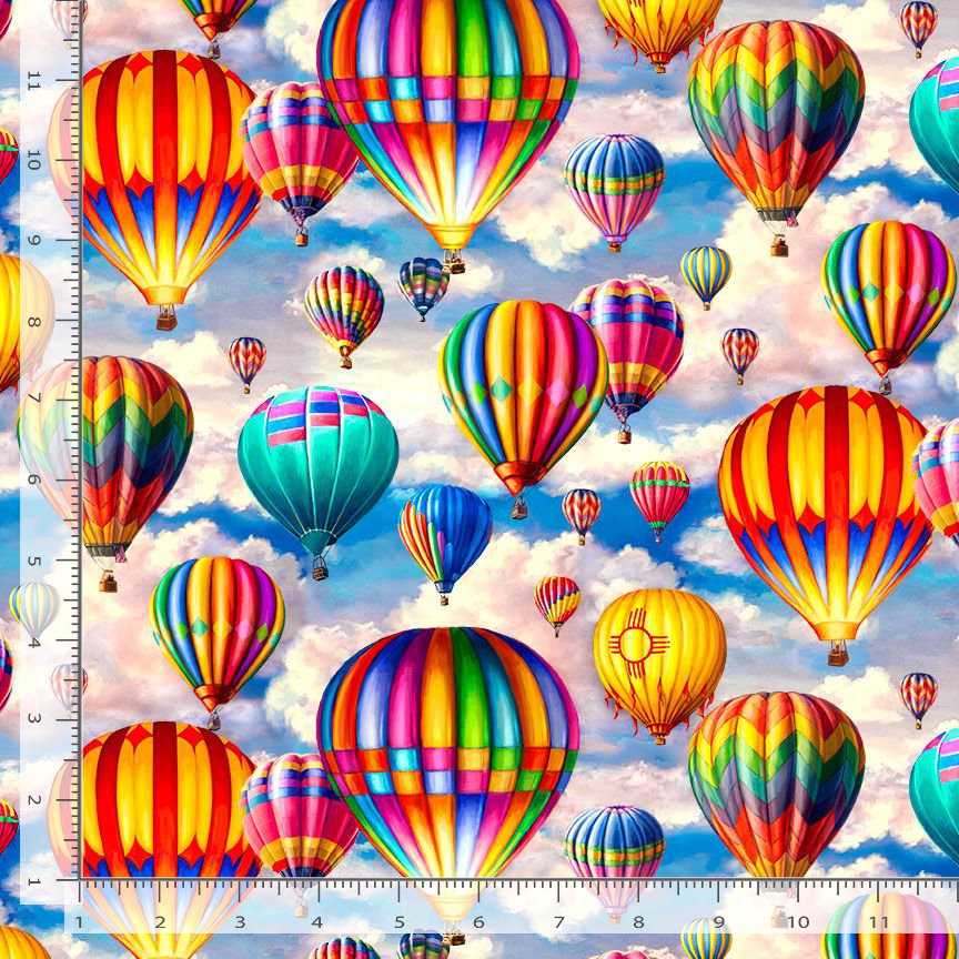 Timeless Treasures DONA-CD3719 Multi 100% Cotton Hot Air Balloon Fabric – Colourful Quilting, Patchwork & Craft Material (TT Tour Around The World 1)