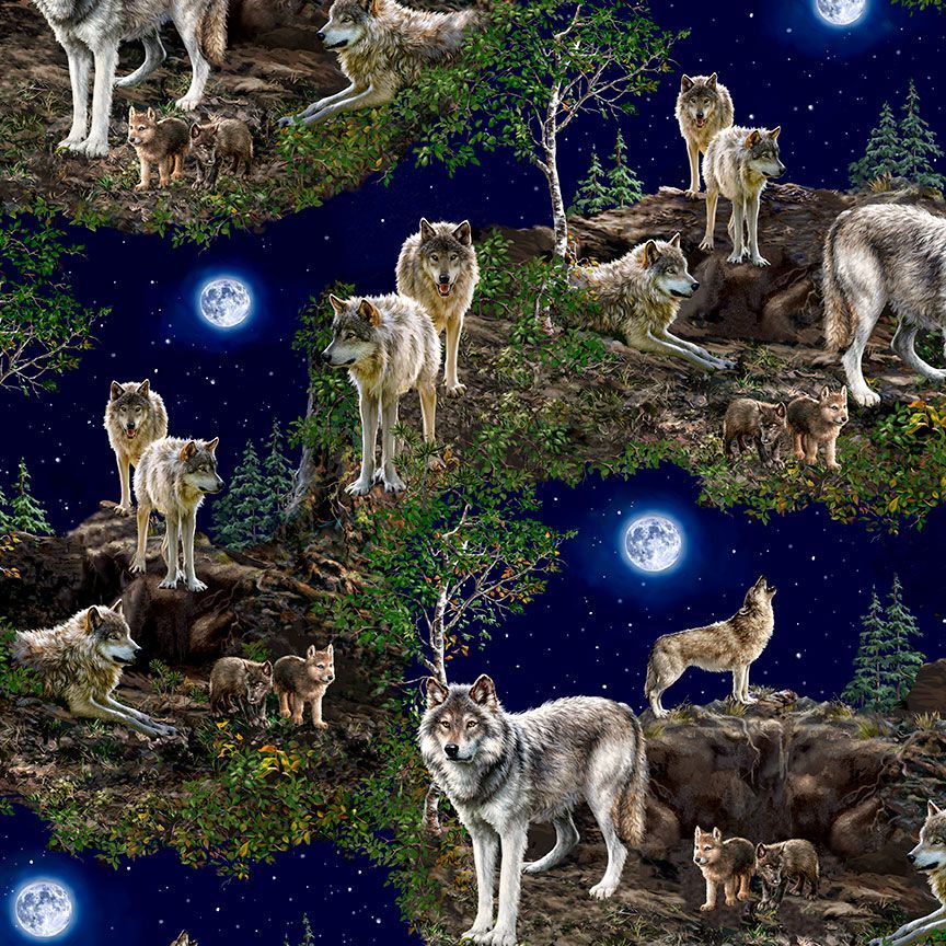 Timeless Treasures Wolf Pack Forest Mystical Remnant (25cm x 112cm TT Wolf Pack 1)