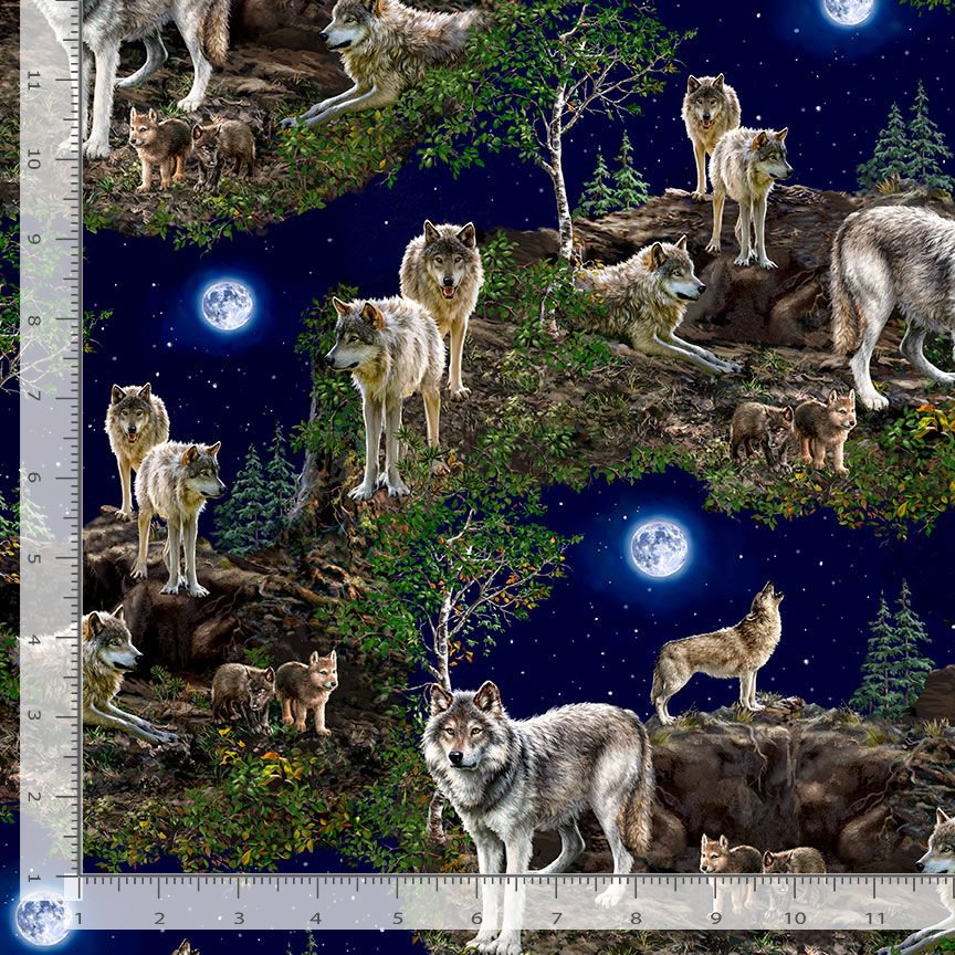 Timeless Treasures Wolf Pack Forest Mystical Remnant (25cm x 112cm TT Wolf Pack 1)
