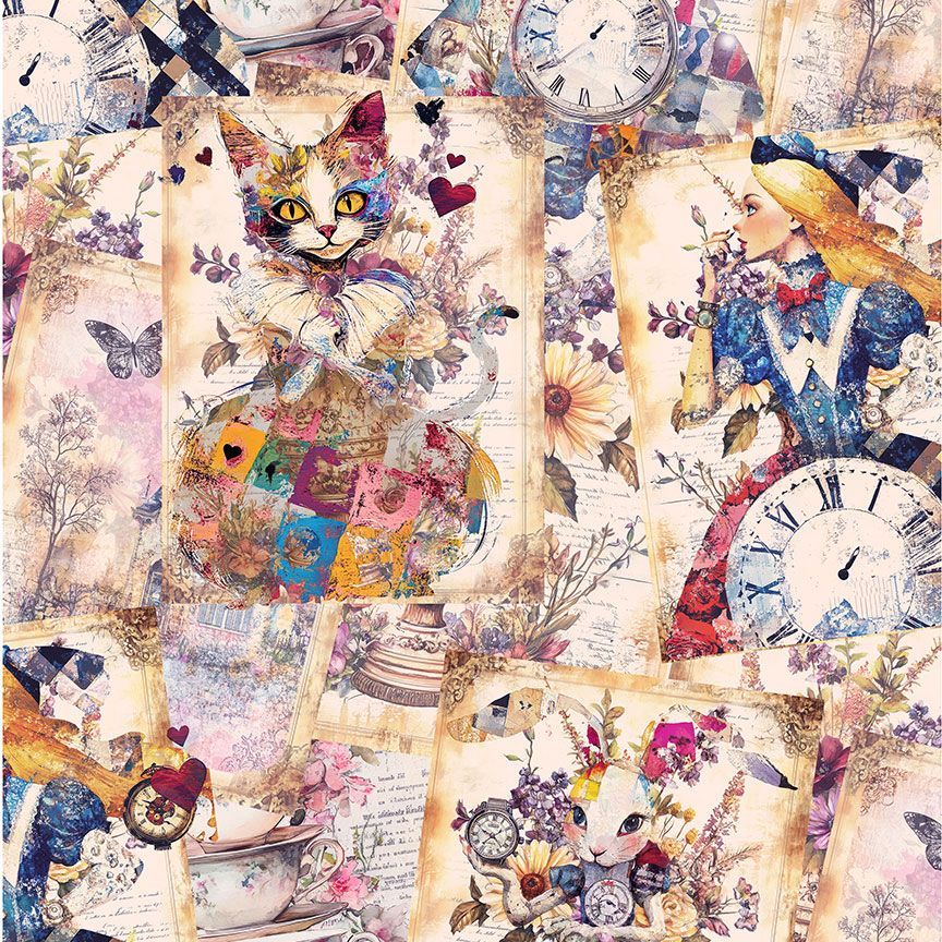 Timeless Treasures ERA CD4021 MULTI – Alice in Wonderland Inspired Dream Collage 100% Cotton Fabric | Quilting, Dressmaking & Craft Fabric (TT Looking Glass 1)