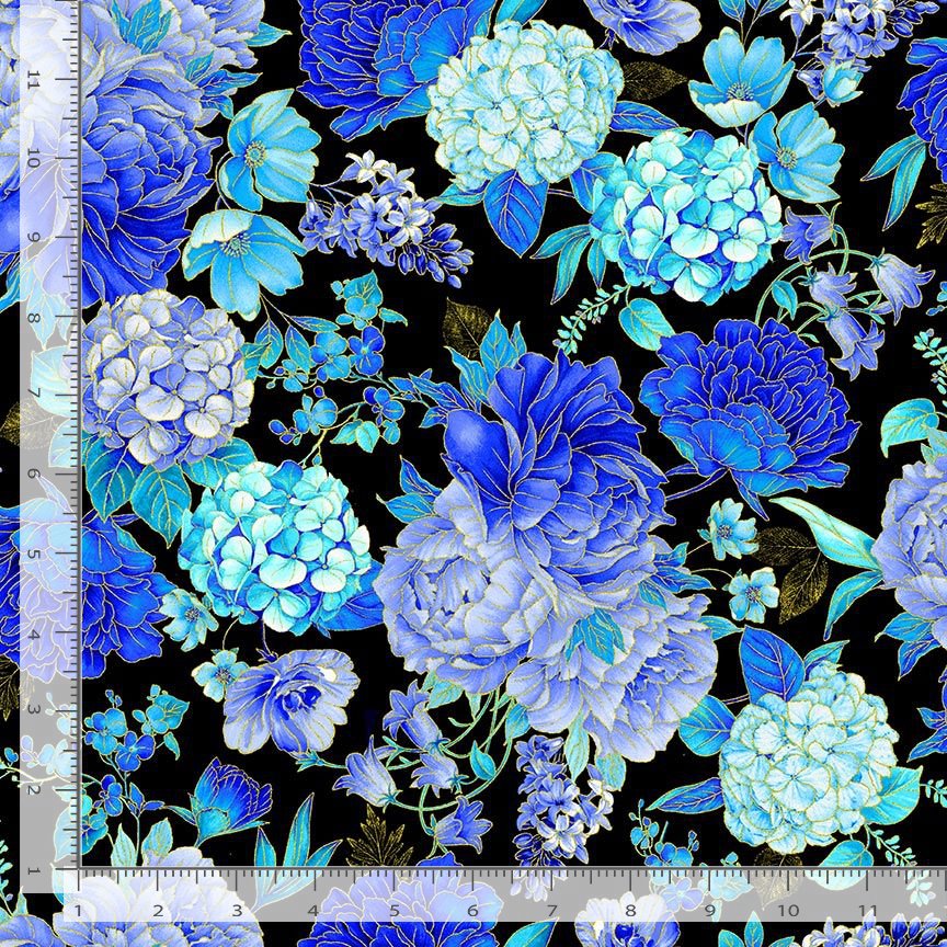 Timeless Treasures Floral Bouquet Metallic Black (TT Escapade 2)