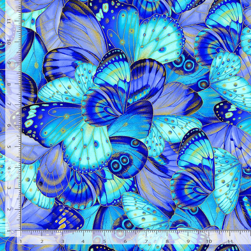 Timeless Treasures Packed Metallic Butterfly Wings Blue (TT Escapade 4)