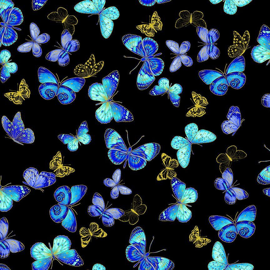 Timeless Treasures Flying Metallic Butterflies Black (TT Escapade 6)