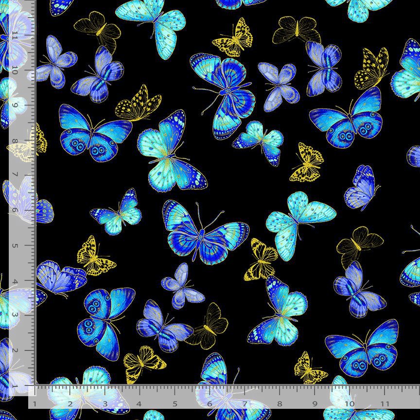 Timeless Treasures Flying Metallic Butterflies Black (TT Escapade 6)