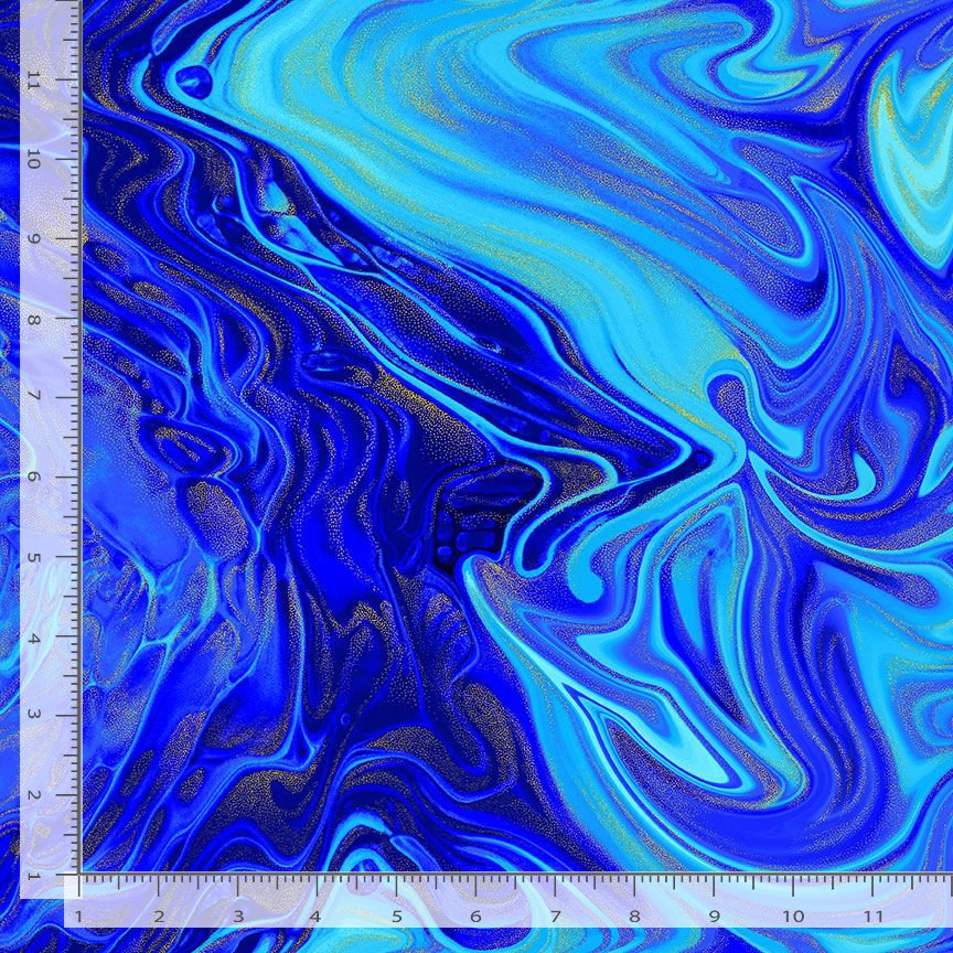 Timeless Treasures Funky Swirl Pattern Abstract Metallic Marble Blue Remnant (47cm x 112cm TT Escapade 7)
