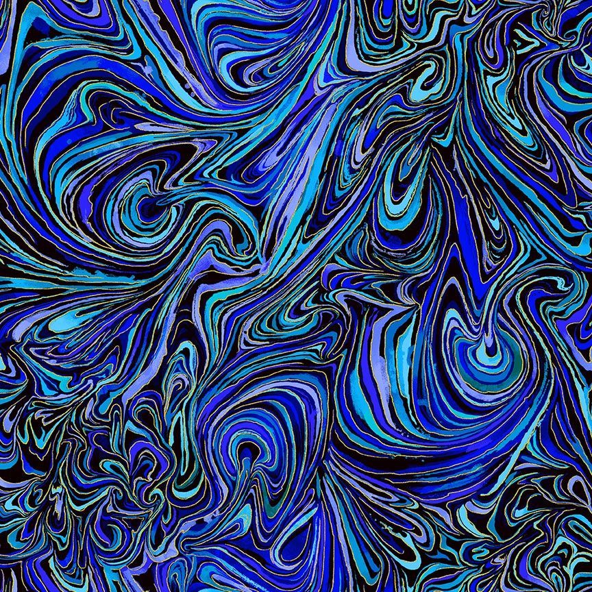 Timeless Treasures ESCAPADE CM3799 INDIGO – Abstract Marble Metallic Blue – 100% Cotton Quilting Fabric (TT Escapade 9)