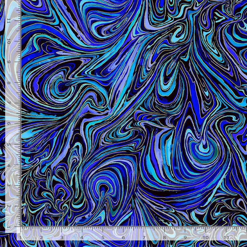 Timeless Treasures ESCAPADE CM3799 INDIGO – Abstract Marble Metallic Blue – 100% Cotton Quilting Fabric (TT Escapade 9)