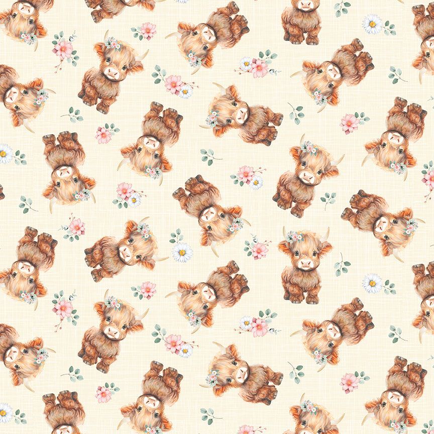 Timeless Treasures FARM CD4041 Multi Highland Calf Floral Cute Highland Cow 100% Cotton Fabric – Quilting & Craft Fabric (TT Til The Cows Come Home 2)