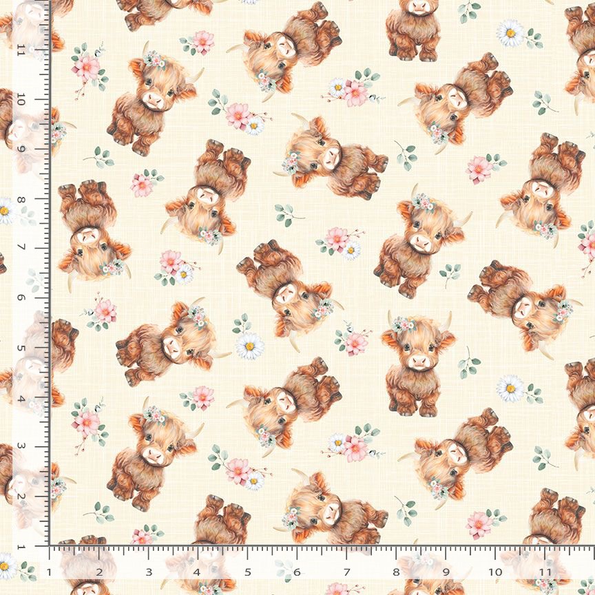 Timeless Treasures FARM CD4041 Multi Highland Calf Floral Cute Highland Cow 100% Cotton Fabric – Quilting & Craft Fabric (TT Til The Cows Come Home 2)