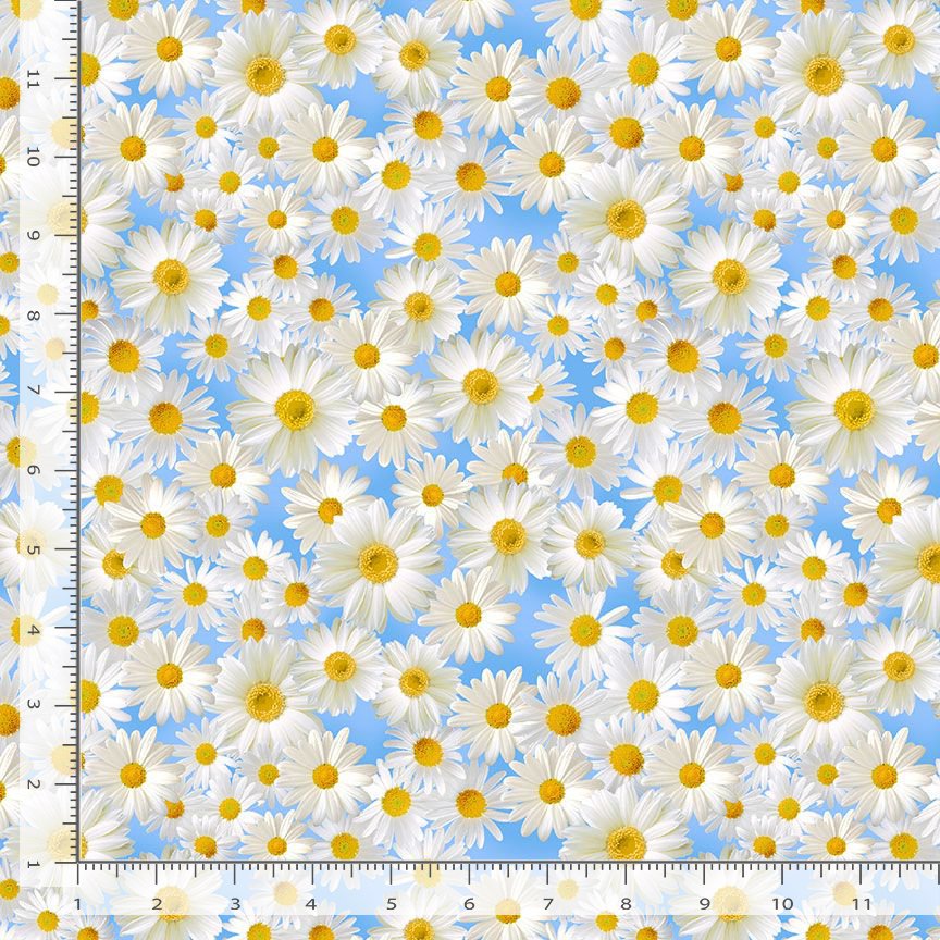 Timeless Treasures Daisies Flowers In The Blue Sky Blue Remnant (47cm x 112cm TT Wildflower 1)