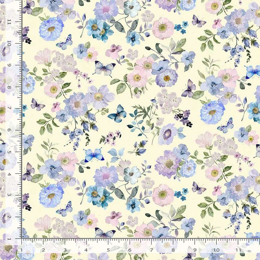 Timeless Treasures Medium Florals & Butterflies Cream (TT Butterfly Dreams 3)