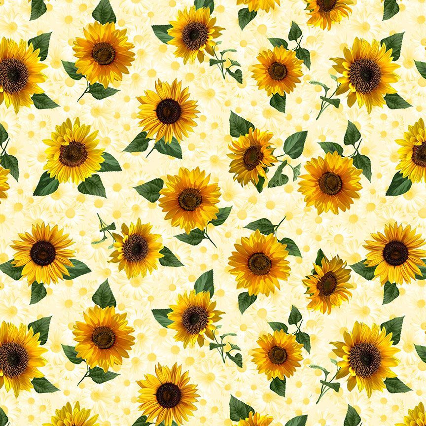 Timeless Treasures Tossed Pretty Sunflowers Floral Flowers Cream (TT Advice From A Sunflower 8)