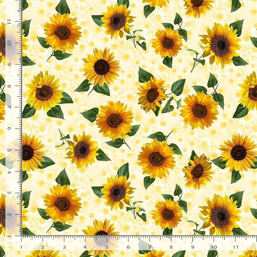 Timeless Treasures Tossed Pretty Sunflowers Floral Flowers Cream (TT Advice From A Sunflower 8)