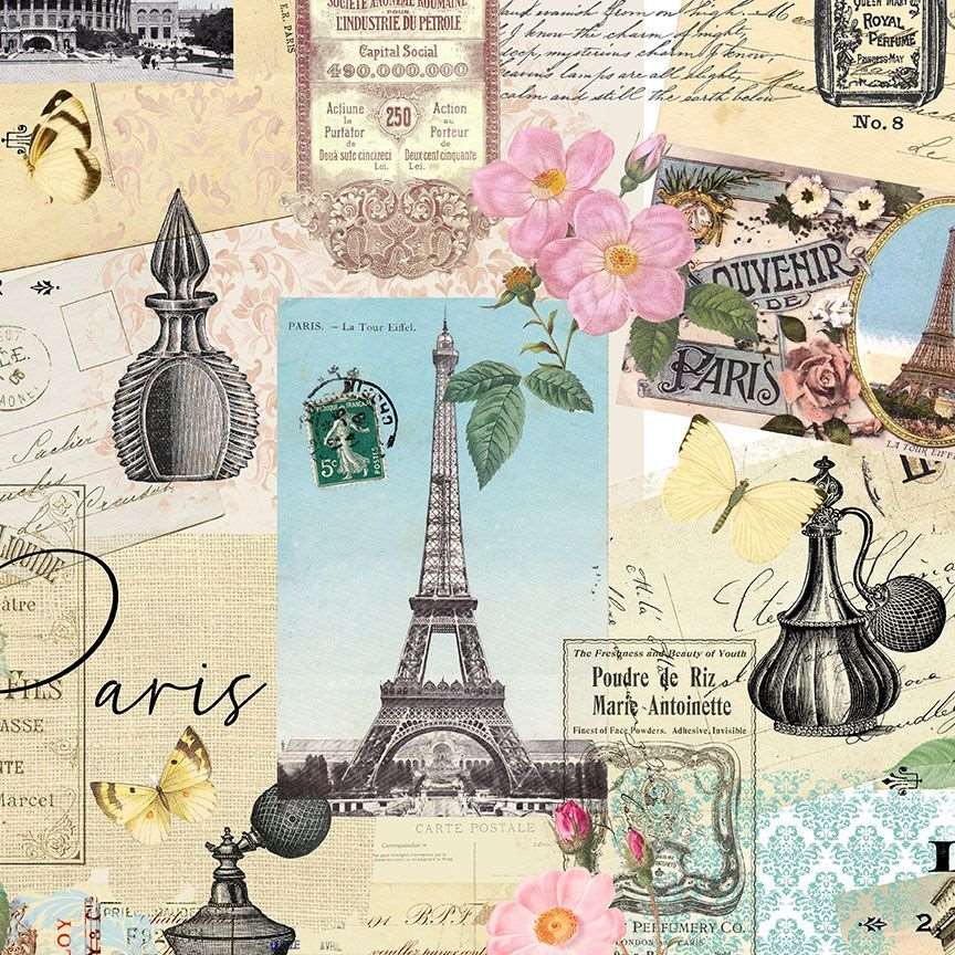 Timeless Treasures Paris Eiffel Tower Collage Multi-Coloured (TT Belle Fleur 1)