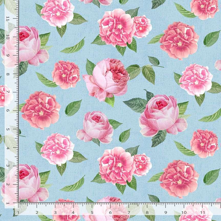 Timeless Treasures 100% Cotton Fabric Flowers Tossed Paris Pink Roses Blue Remnant (41cm x 112cm TT Belle Fleur 4)