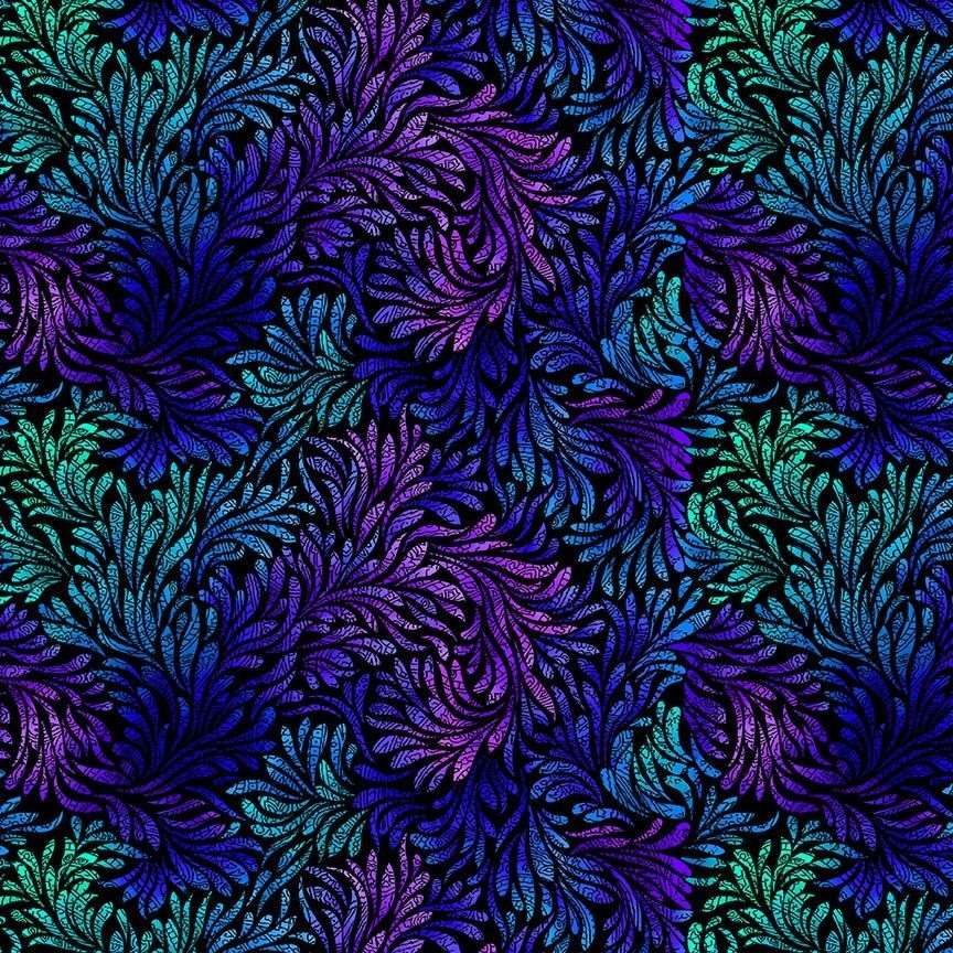 Timeless Treasures Packed Swirly Leaves Pattern Blue (TT Wildcat 9)