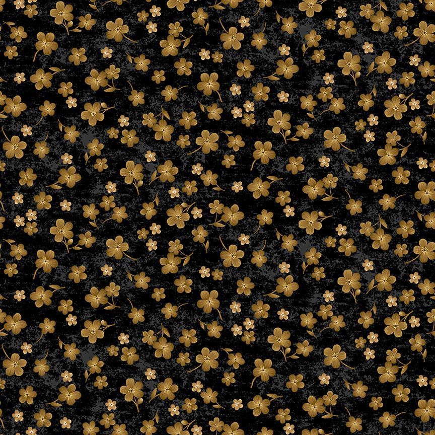 Timeless Treasures Tossed Gold Geranium Floral Flowers Nature Black Remnant (40cm x 112cm TT Scarlet Beauty 3)