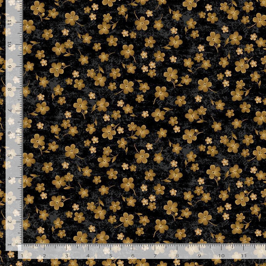Timeless Treasures Tossed Gold Geranium Floral Flowers Nature Black Remnant (40cm x 112cm TT Scarlet Beauty 3)