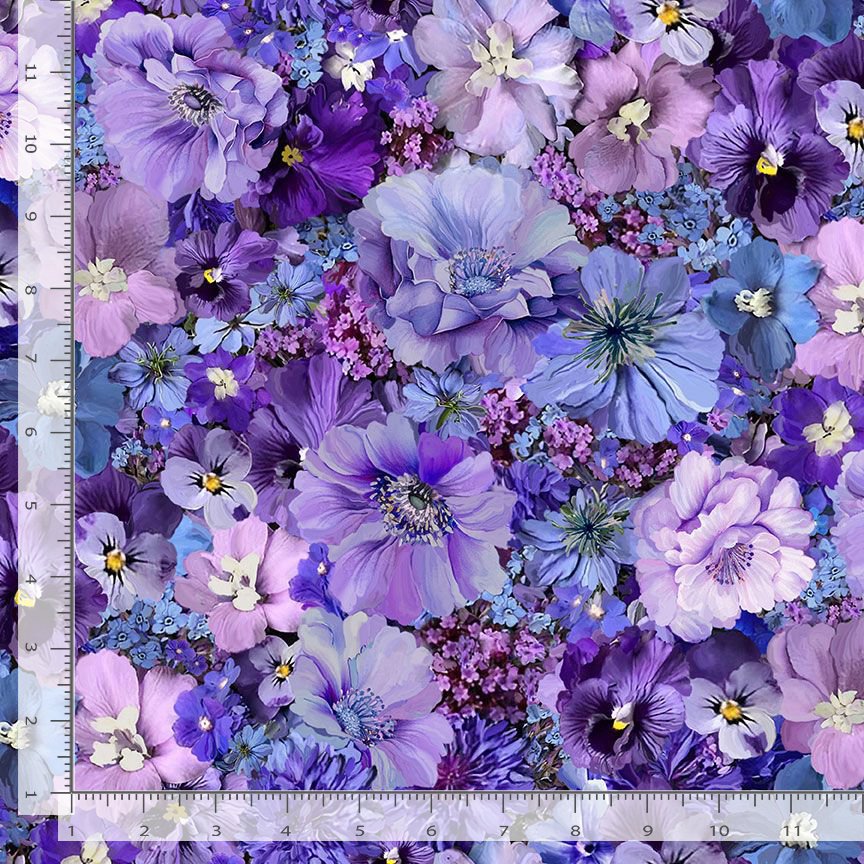 Timeless Treasures Pretty Packed Florals Flowers Bouquet Nature Purple Remnant (40cm x 112cn TT Garden Delight 3)