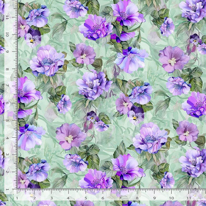 Timeless Treasures Pretty Purple Floral Flowers Bouquet Nature Sage Green (TT Garden Delight 4)