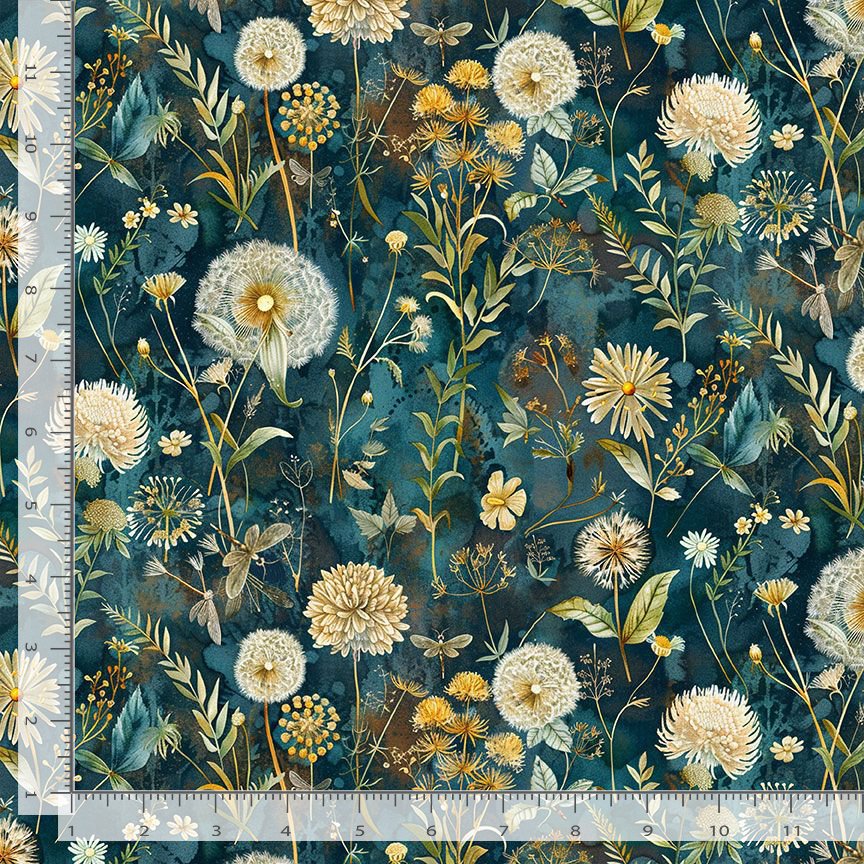 Timeless Treasures FLEUR CD3683 Night Floral Dandelion 100% Cotton Fabric – Elegant Botanical Quilting Cotton for Sewing & Crafts (TT Forest Whisper 4)