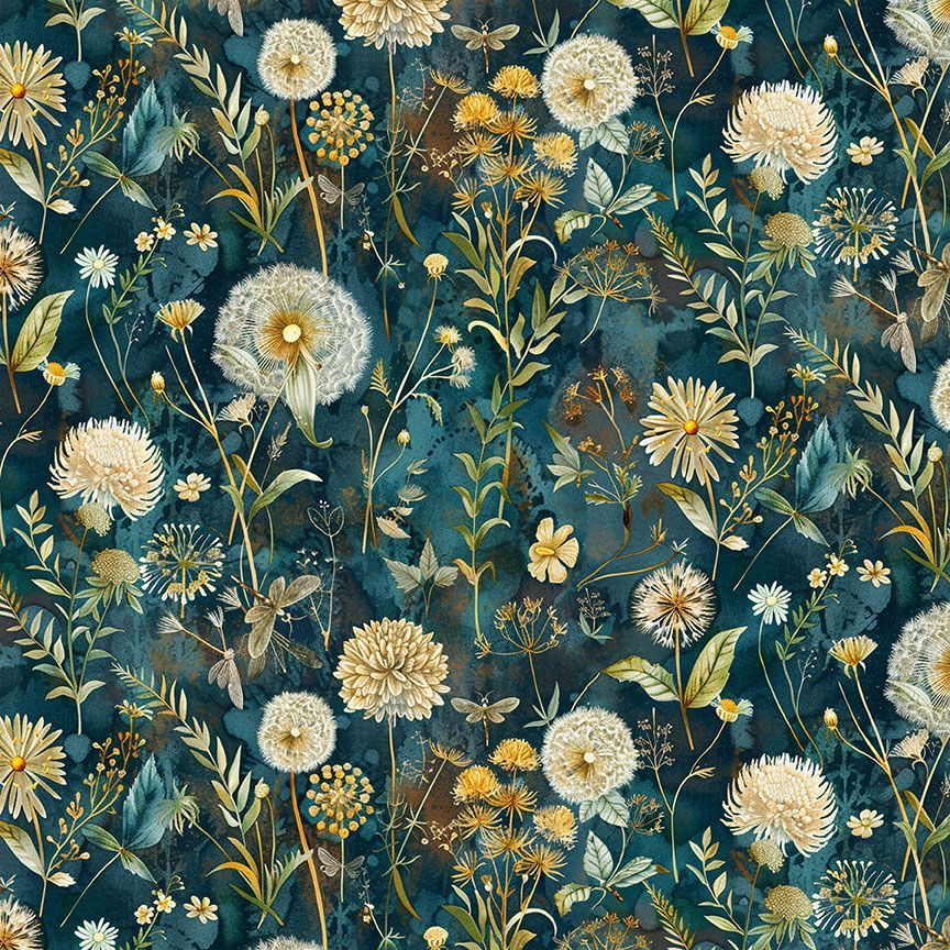Timeless Treasures FLEUR CD3683 Night Floral Dandelion 100% Cotton Fabric – Elegant Botanical Quilting Cotton for Sewing & Crafts (TT Forest Whisper 4)