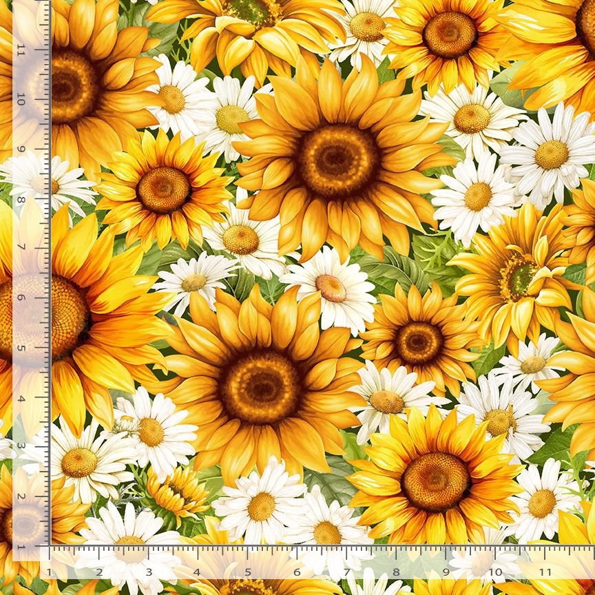 Timeless Treasures 100% Cotton Fabric Packed Daisies & Sunflowers Remnant (38cm x 112cm TT You Are My Sunshine 3)